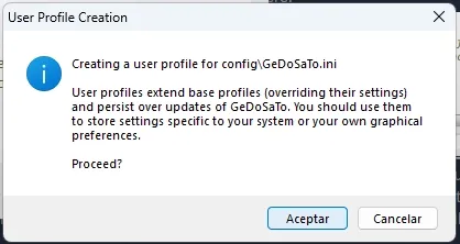 Ventana de advertencia al editar la configuración de un juego en GeDoSaTo.