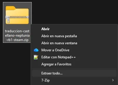 Carpeta comprimida con los archivos del parche de traducción.