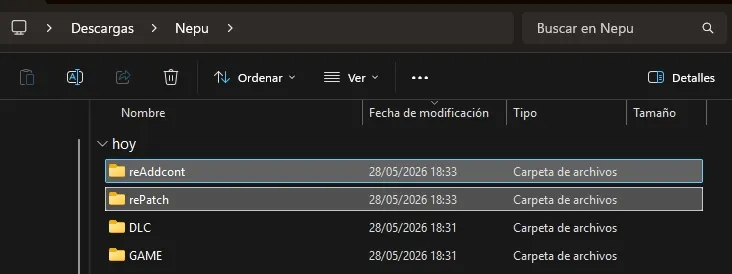 Carpetas «**rePatch**» (traducción del juego base) y/o «**reAddcont**» (traducción de los DLC).