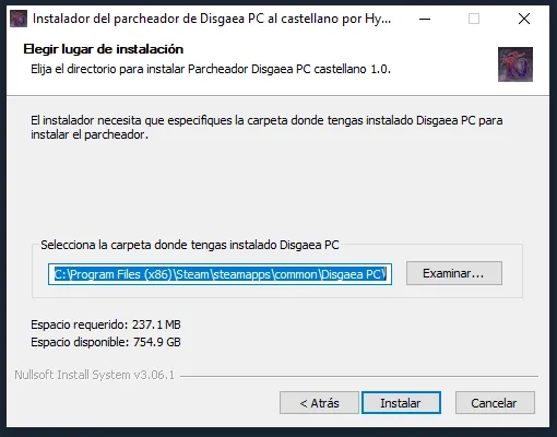 Selección de directorio de instalación.