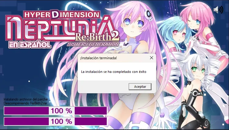 Ventana de confirmación indicando que el parche se ha instalado correctamente