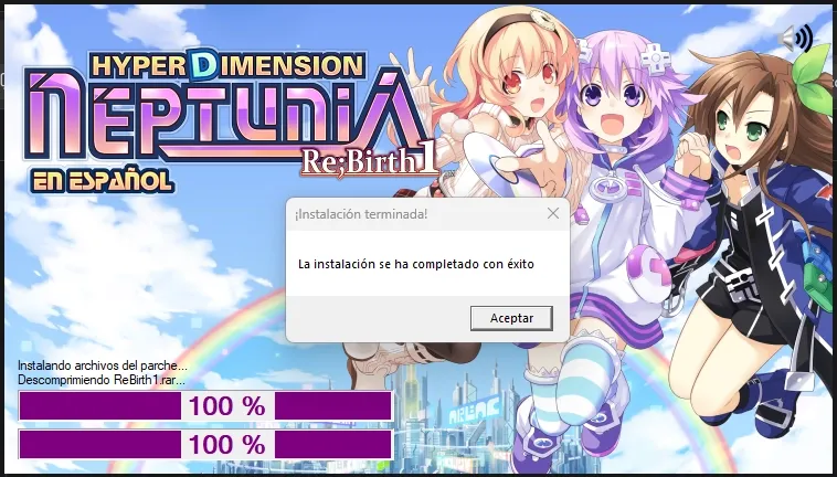 Ventana de confirmación indicando que el parche se ha instalado correctamente